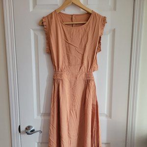 Pink Sleeveless Midi A-line Dress Button Up Cutout Back